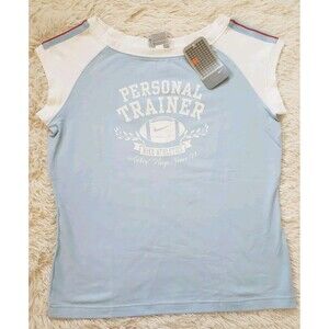 Vintage Y2k Nwt Women's Nike T-shirt Personal Trainer Size XL Blue/White